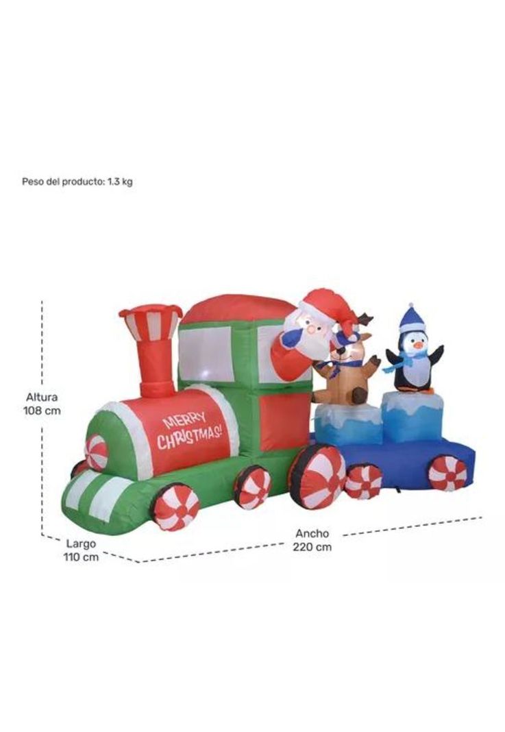 Inflable de Navidad tren navideño 2.2 m exterior con luz led multicolor-6