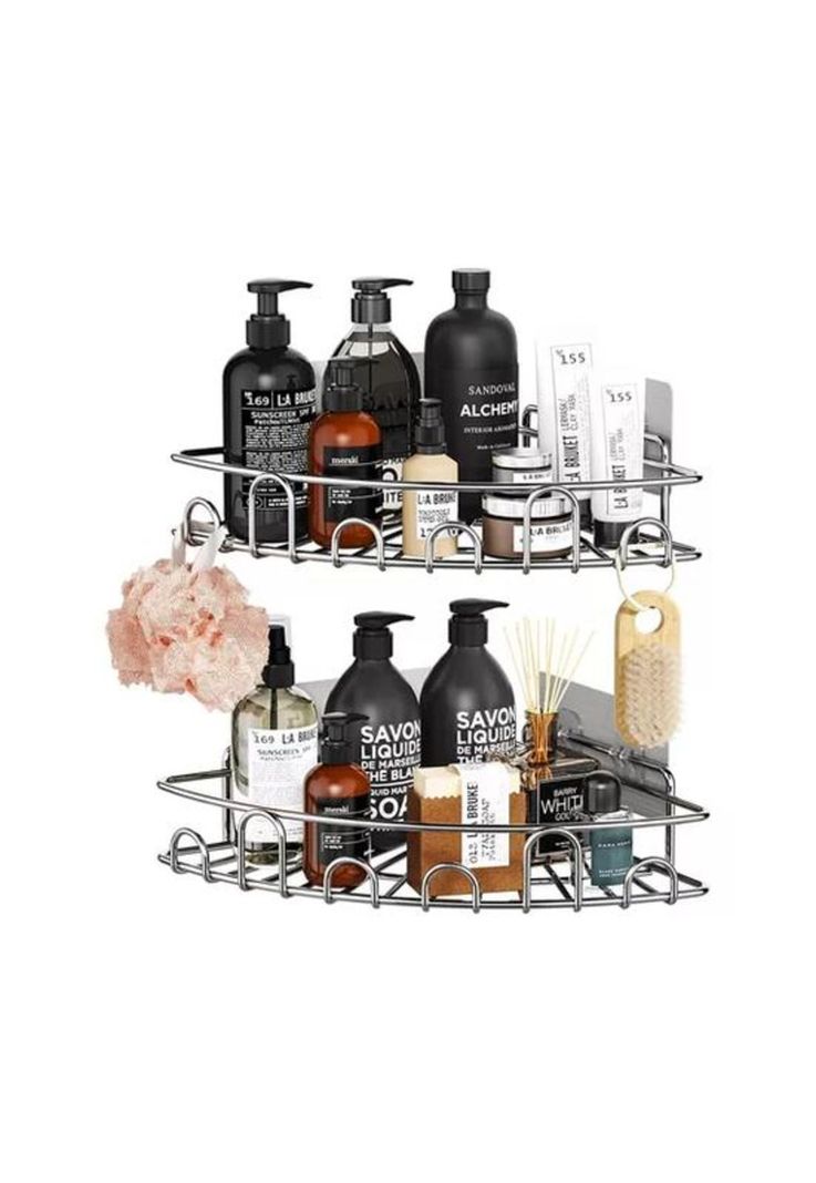 Esquinero organizador ducha baño adhesivo set 2 inoxidable plateado-0