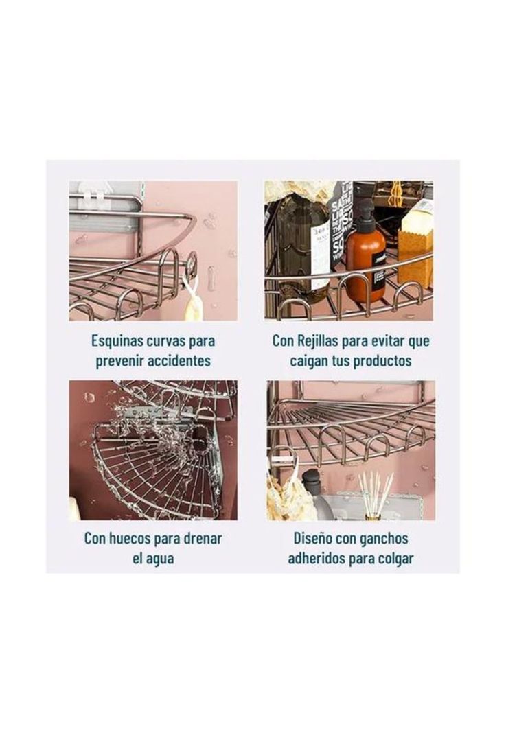 Esquinero organizador ducha baño adhesivo set 2 inoxidable plateado-1