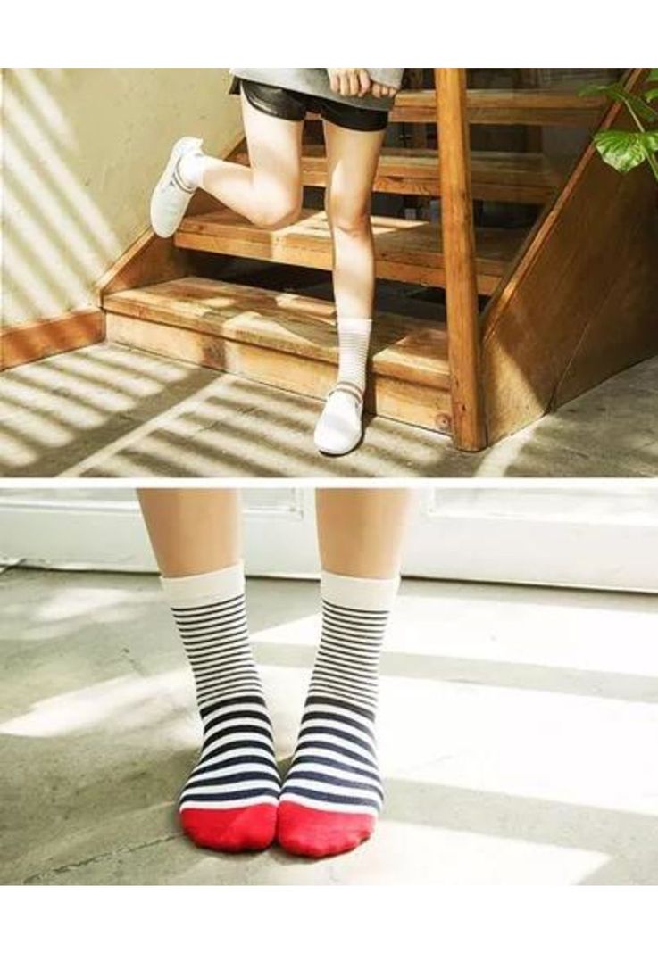 Pack de 12 calcetines largos para dama, diseño de rayas con bambú, multicolor-4