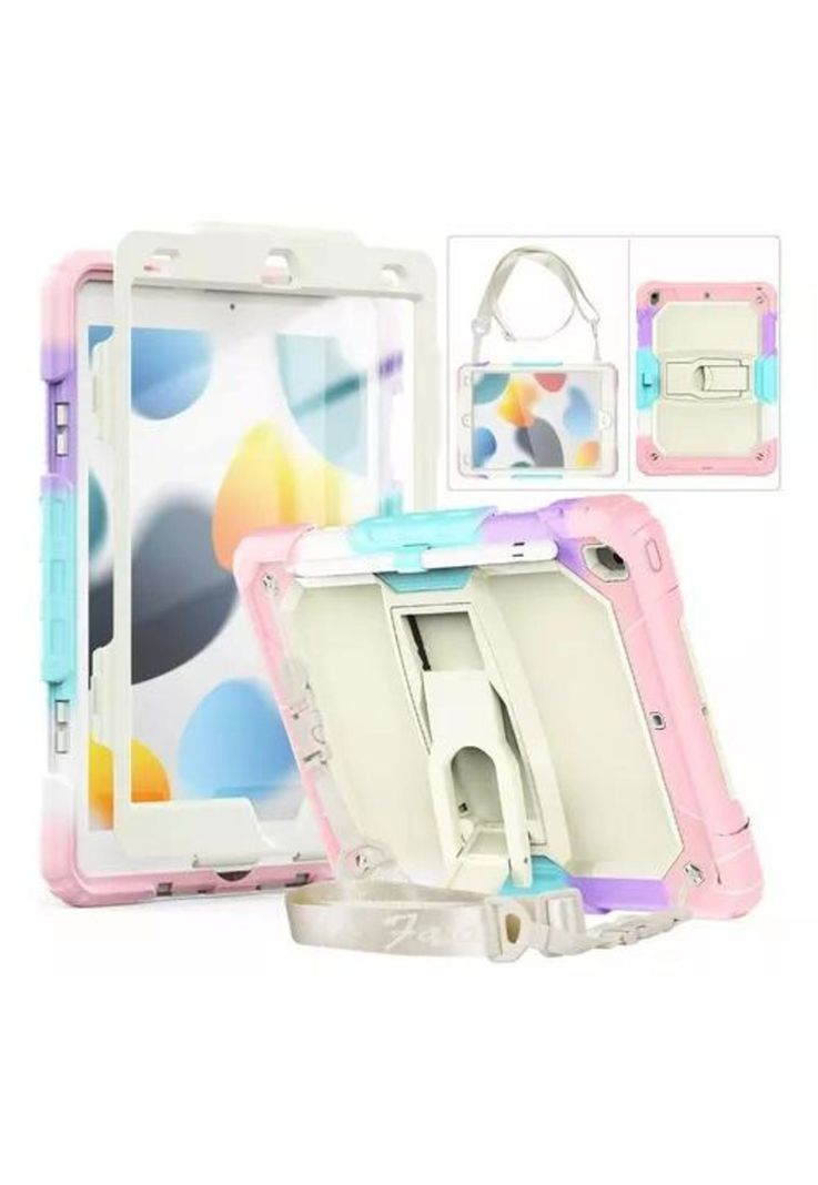 Mica y funda para iPad 10.2 (8, 9 y 7 Generación), uso rudo, correa multicolor-0