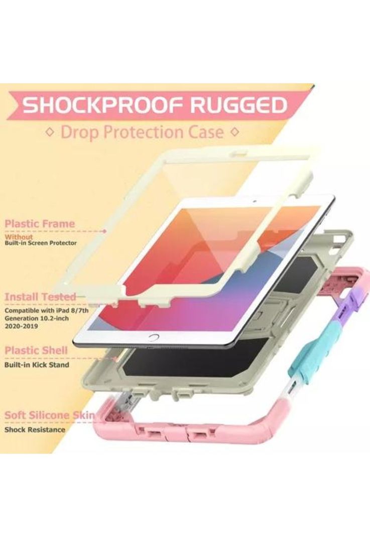 Mica y funda para iPad 10.2 (8, 9 y 7 Generación), uso rudo, correa multicolor-2