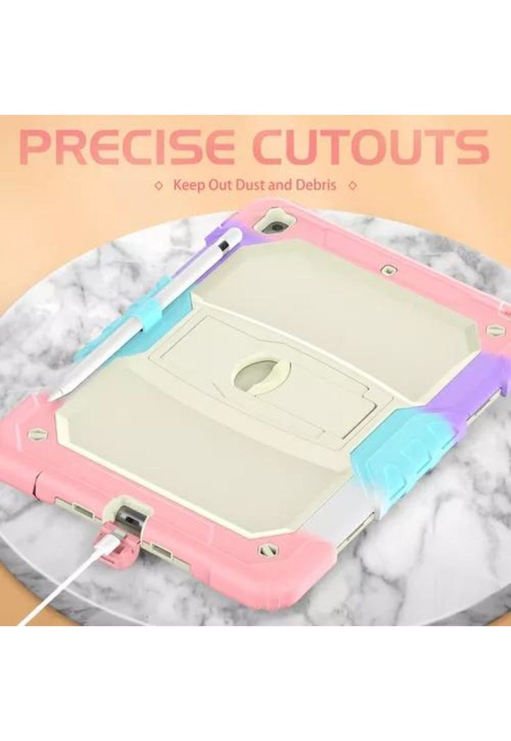 Mica y funda para iPad 10.2 (8, 9 y 7 Generación), uso rudo, correa multicolor-4
