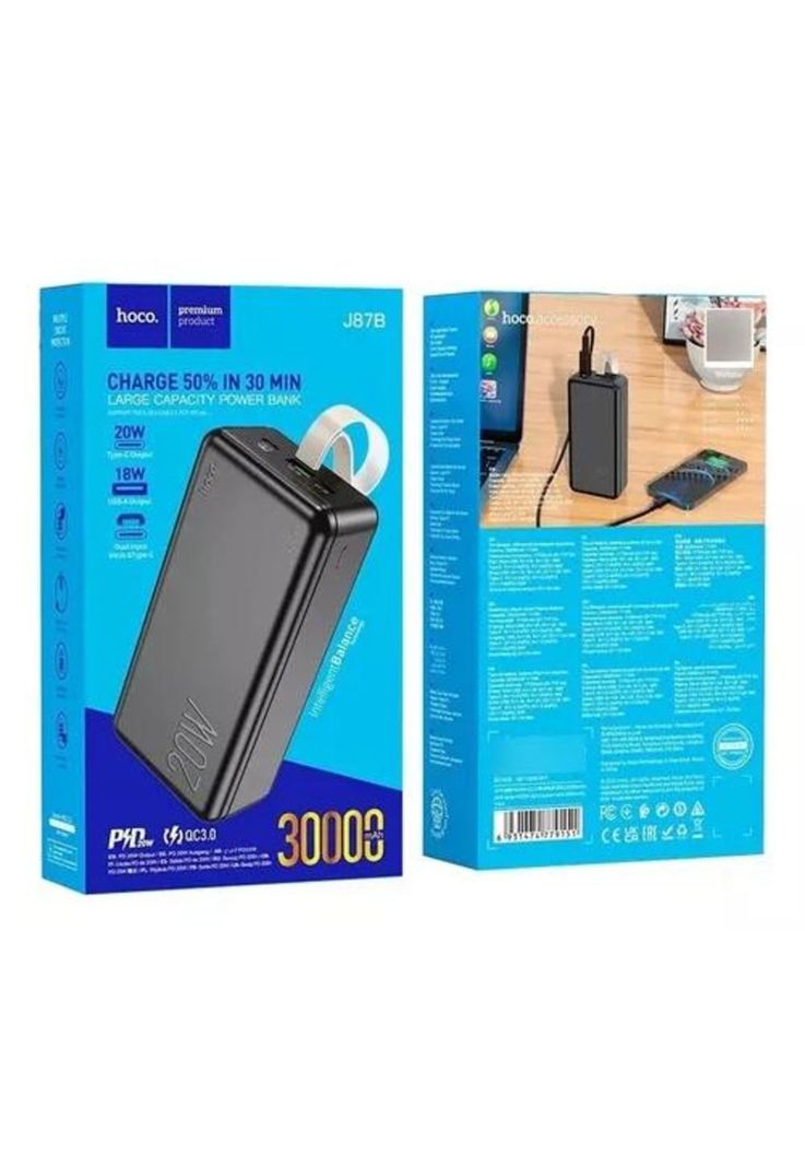 Power bank Hoco 30,000 mAh, 20W, carga rápida, color negro-4