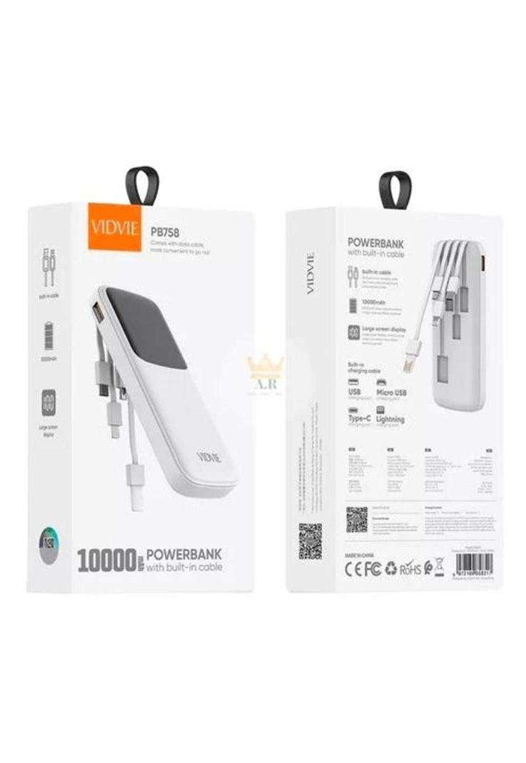 Cargador batería portátil digital 10,000 mAh, USB-C, color blanco-1