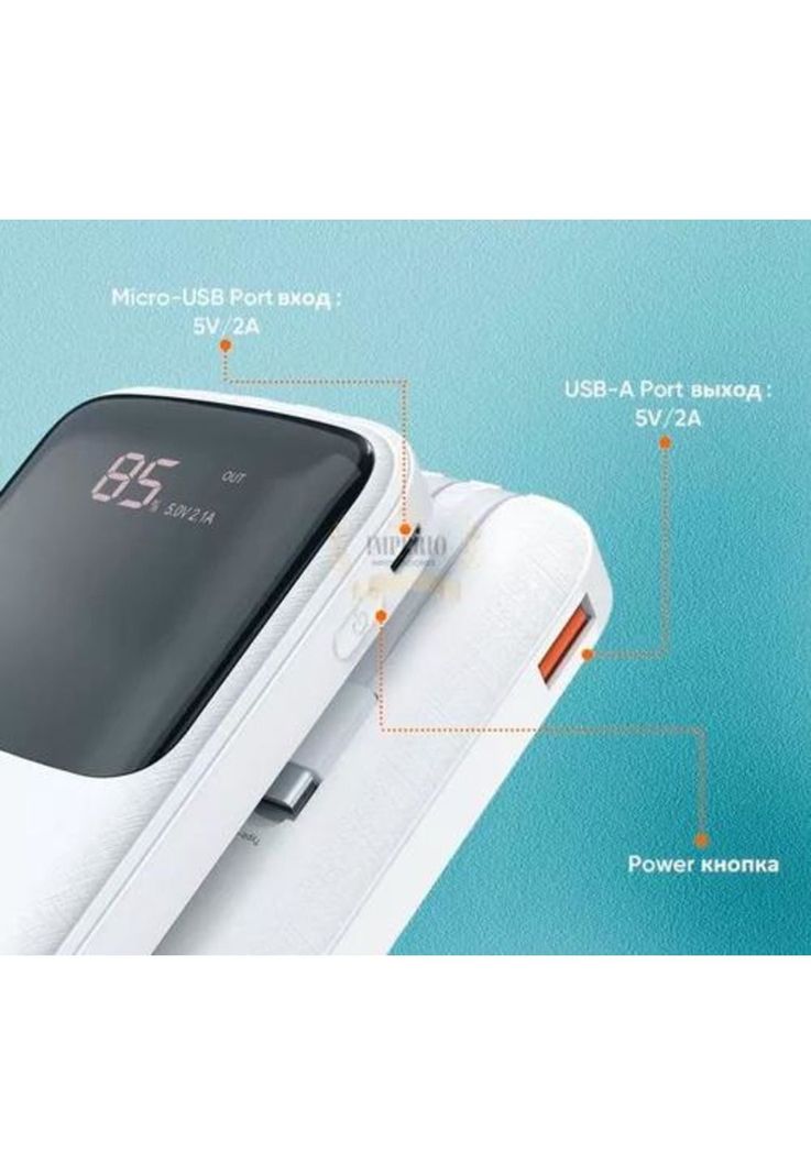 Cargador batería portátil digital 10,000 mAh, USB-C, color blanco-2