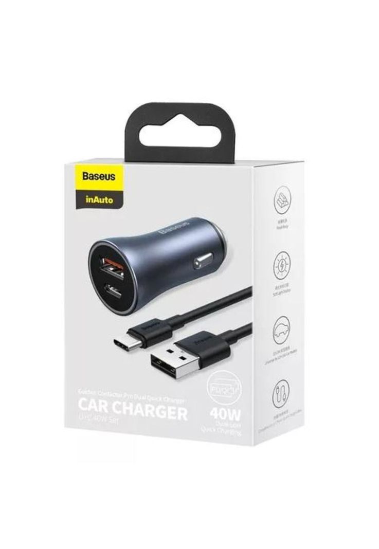 Cargador doble USB/tipo C 40W + cable tipo C 5A 1m gris Baseus-5