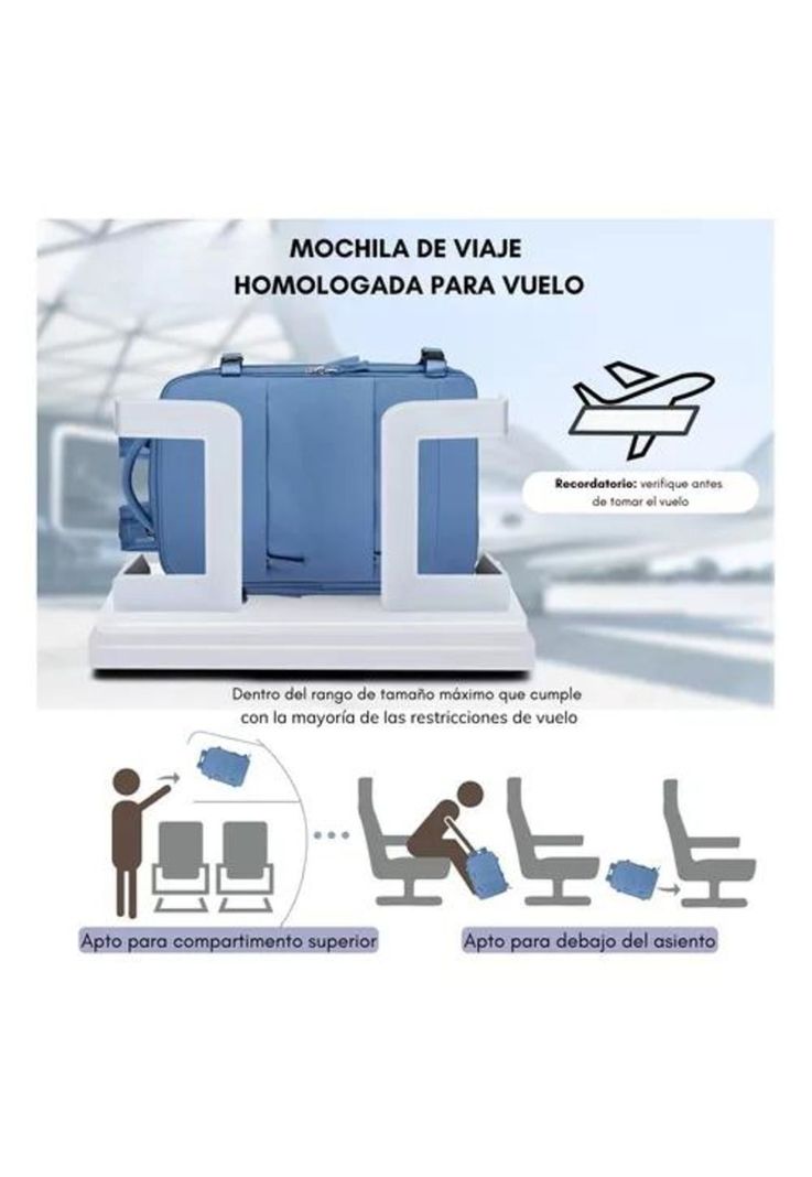 Mochila de viaje para avión, multifuncional, gran capacidad, 30 lts, color celeste-3