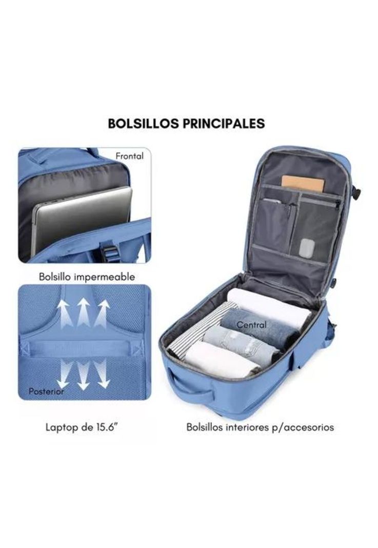 Mochila de viaje para avión, multifuncional, gran capacidad, 30 lts, color celeste-5