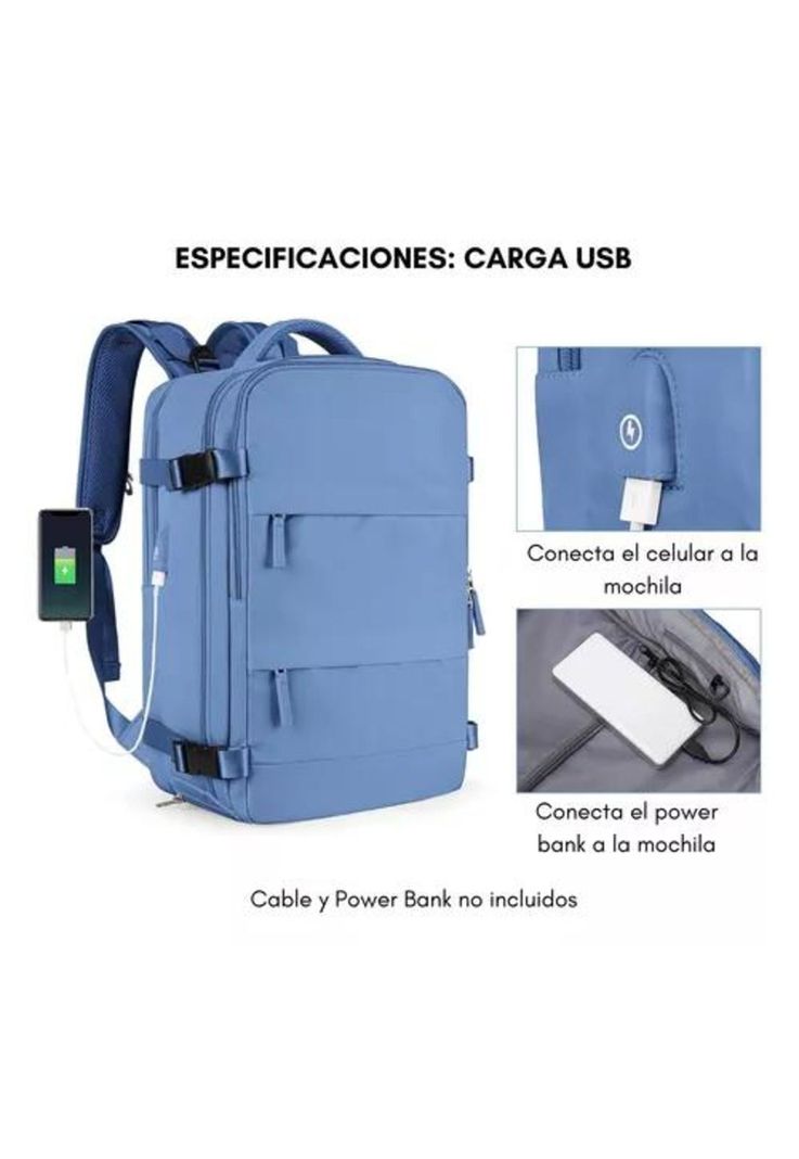 Mochila de viaje para avión, multifuncional, gran capacidad, 30 lts, color celeste-7