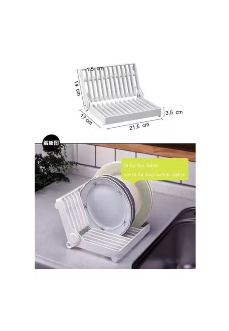 Secaplatos Escurridor - Estante Plegable, Organizador de Cocina, Color Blanco-2