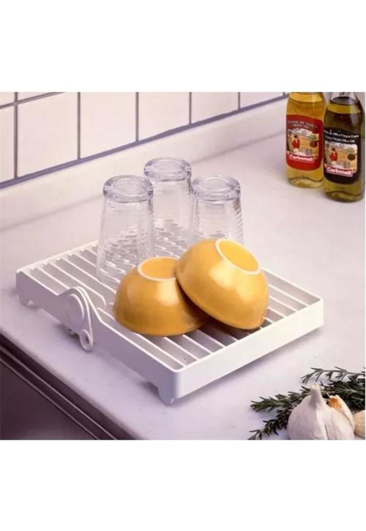 Secaplatos Escurridor - Estante Plegable, Organizador de Cocina, Color Blanco-5