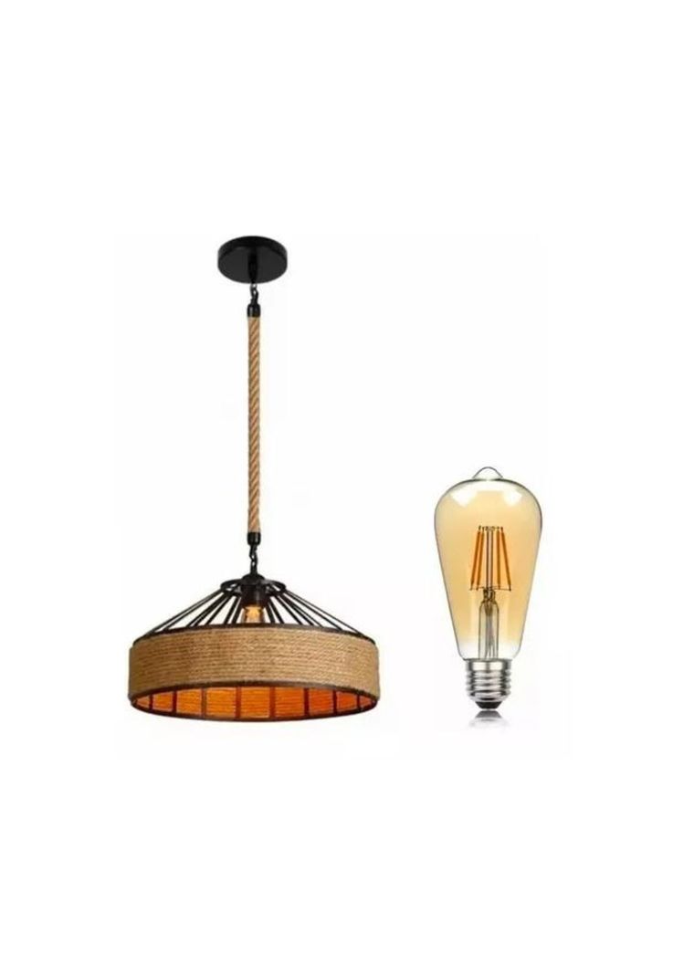 Lámpara colgante 30 cm cuerda cáñamo metal rústica-1