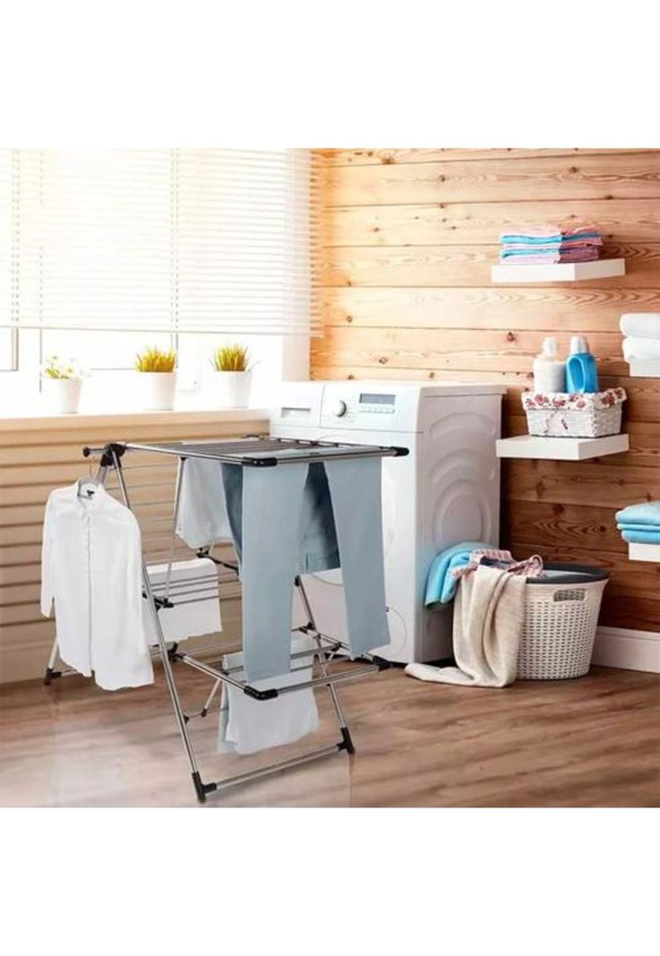 Tendedero plegable 156x61.5x100 cm acero inoxidable, color plateado-2