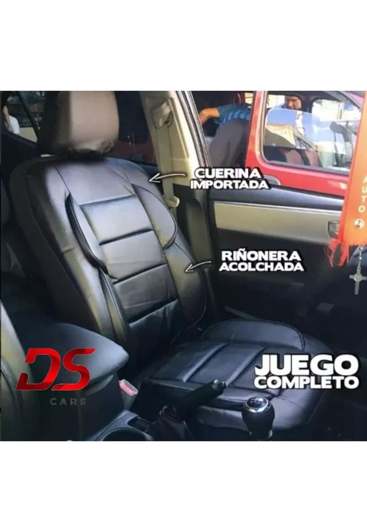Funda asiento auto/camioneta eco cuero riñonera acolchada, color negro-1