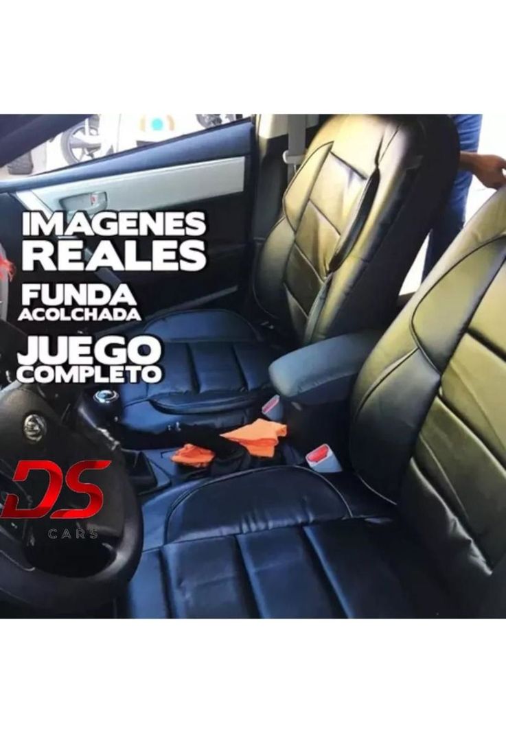 Funda asiento auto/camioneta eco cuero riñonera acolchada, color negro-2
