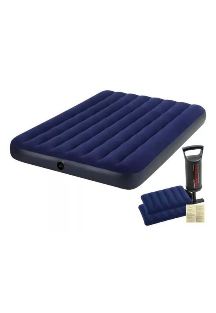 Colchón inflable para campismo, bomba, 2 almohadas, queen, color azul-5