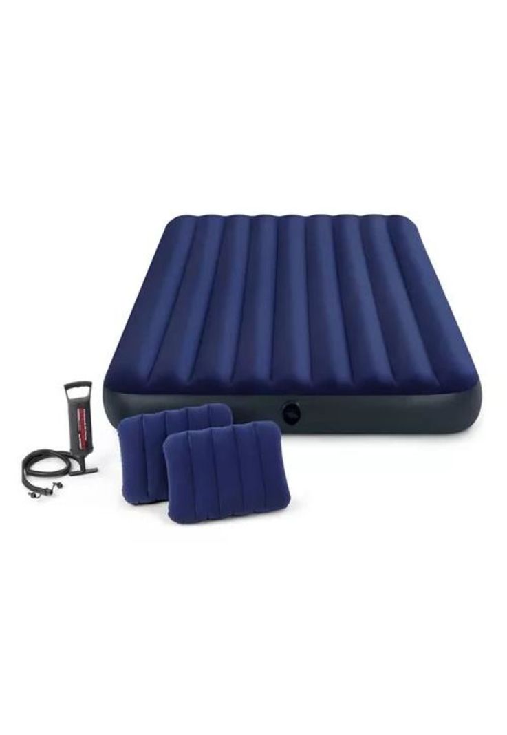 Colchón inflable para campismo, bomba, 2 almohadas, queen, color azul-7