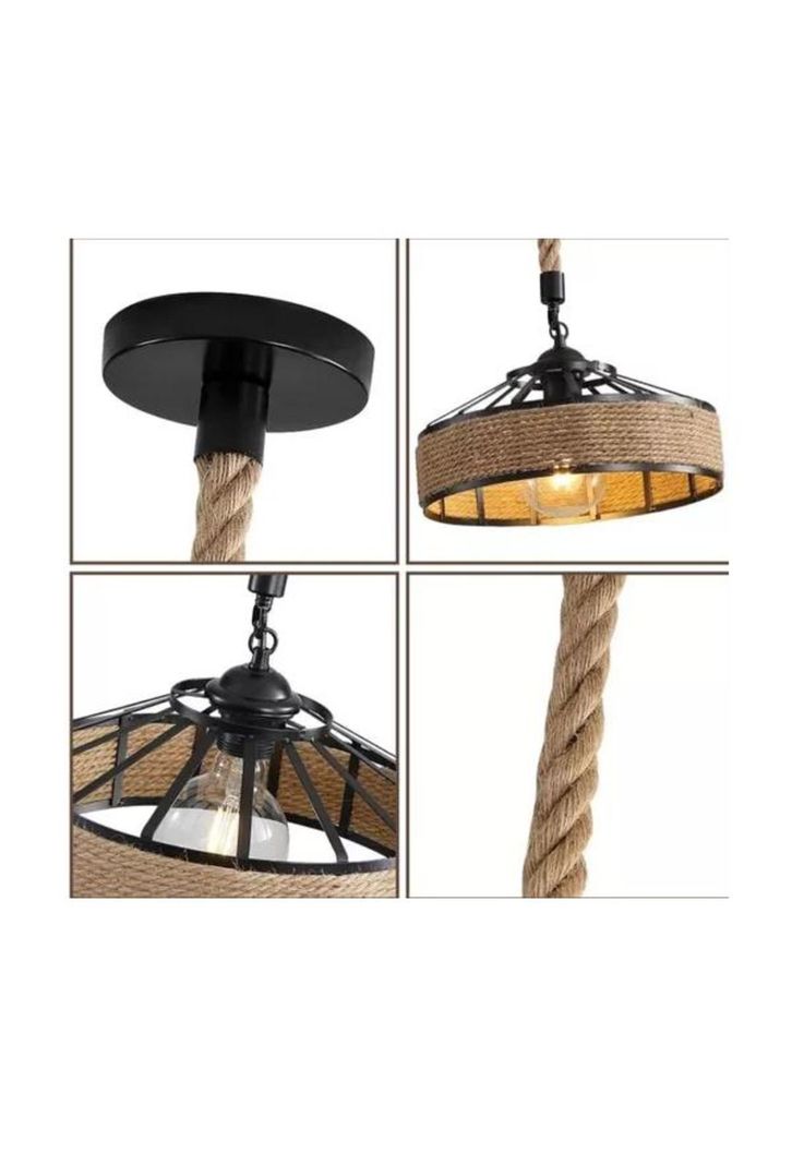 Lámpara colgante rústica cuerda cáñamo 40 cm color café-2