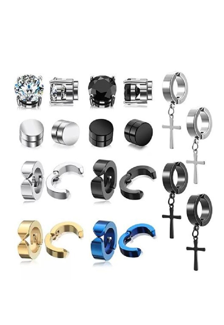 Set de 10 pares de aros piercing falsos a presión, color multicolor-2
