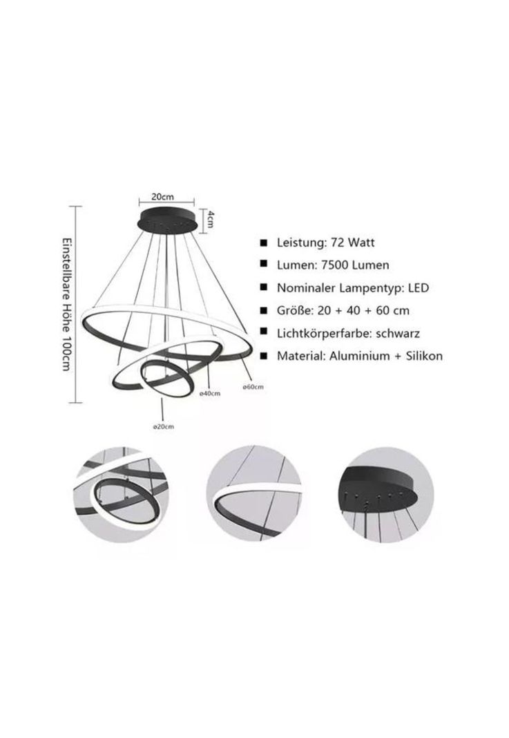 Lámpara de techo colgante led triple aro 80w multicolor-4