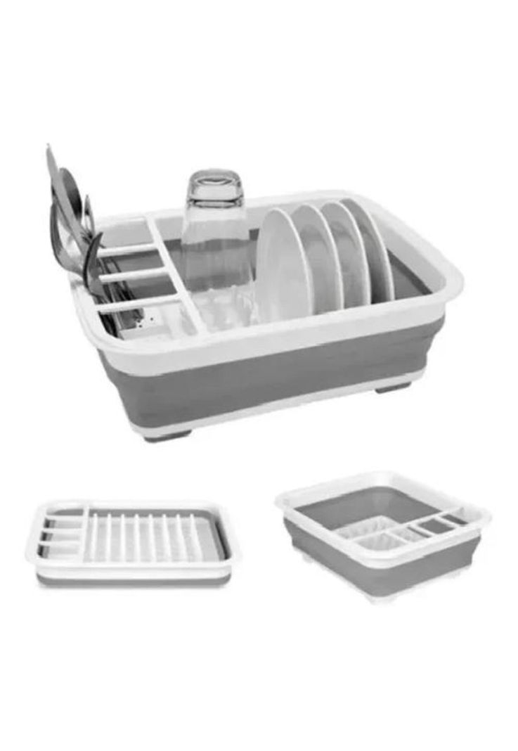 Secador de Platos Multiusos - Porta Cubiertos, Plegable, Cocina, Color Blanco/Gris-0