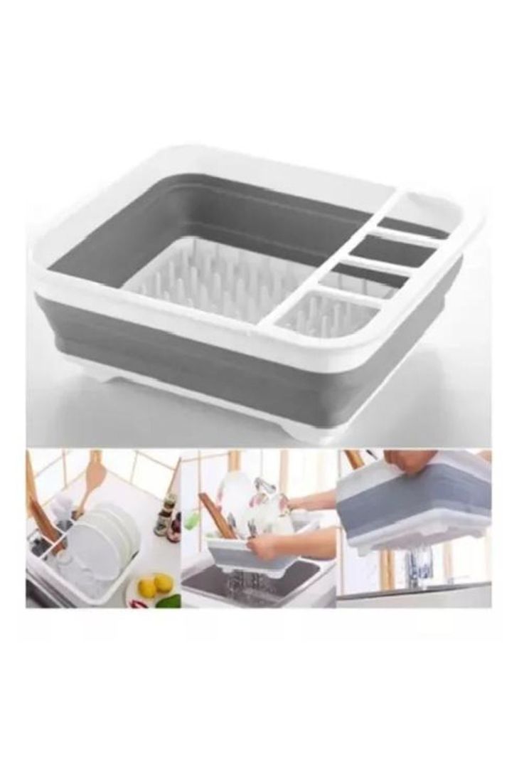 Secador de Platos Multiusos - Porta Cubiertos, Plegable, Cocina, Color Blanco/Gris-2