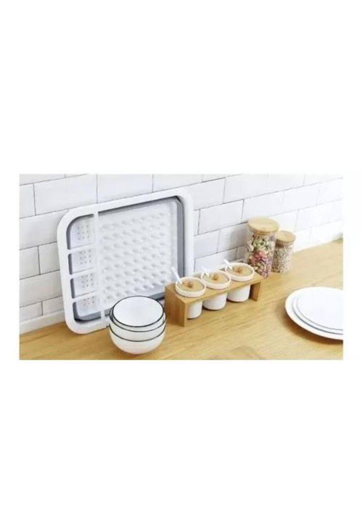 Secador de Platos Multiusos - Porta Cubiertos, Plegable, Cocina, Color Blanco/Gris-5