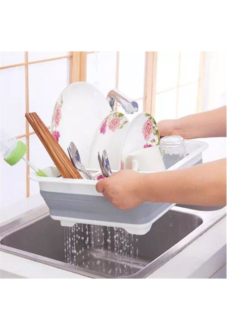 Secador de Platos Multiusos - Porta Cubiertos, Plegable, Cocina, Color Blanco/Gris-6