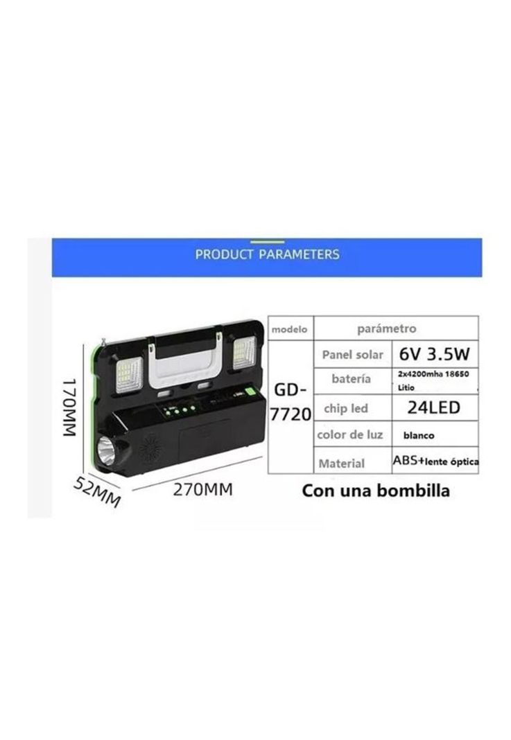 Kit solar emergencia camping, ampolleta LED, FM radio, MP3-4