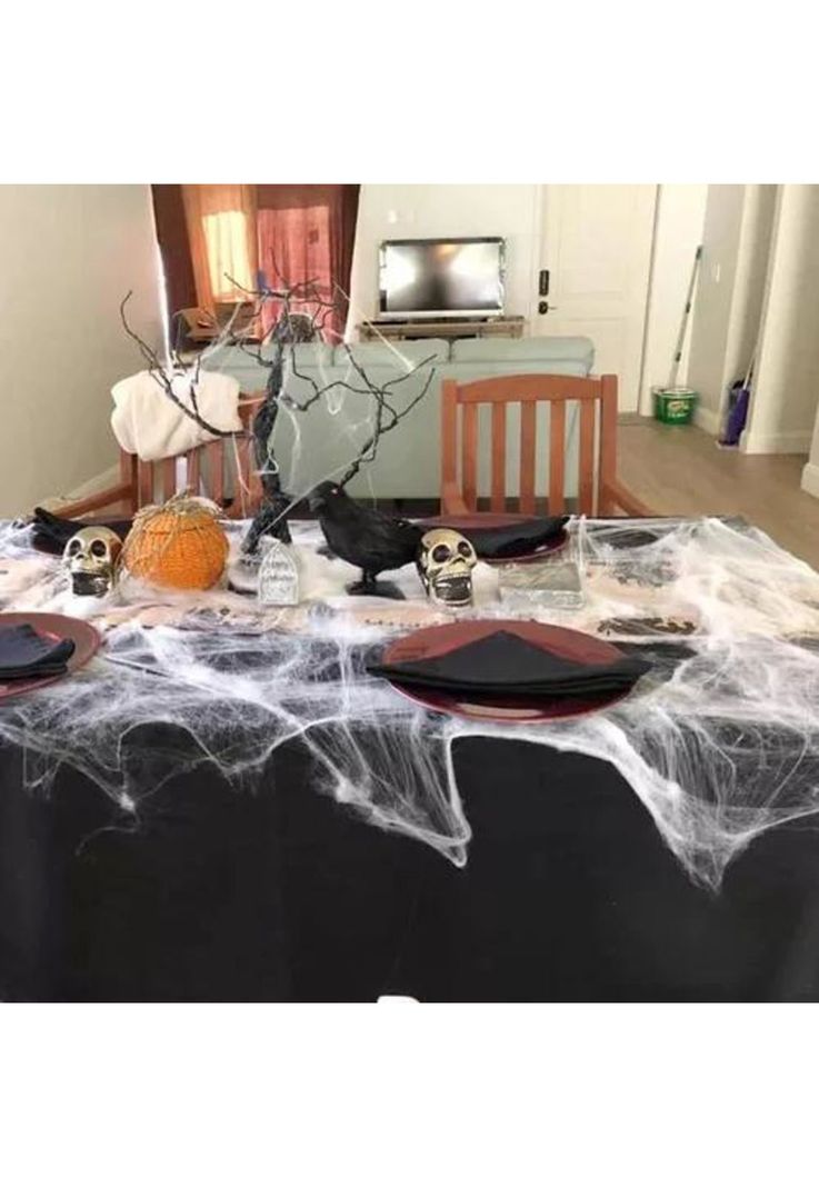 Telaraña artificial, pack de 12, decoración de Halloween elástica-2