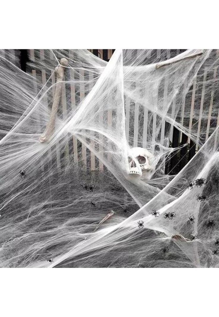 Telaraña artificial, pack de 12, decoración de Halloween elástica-4