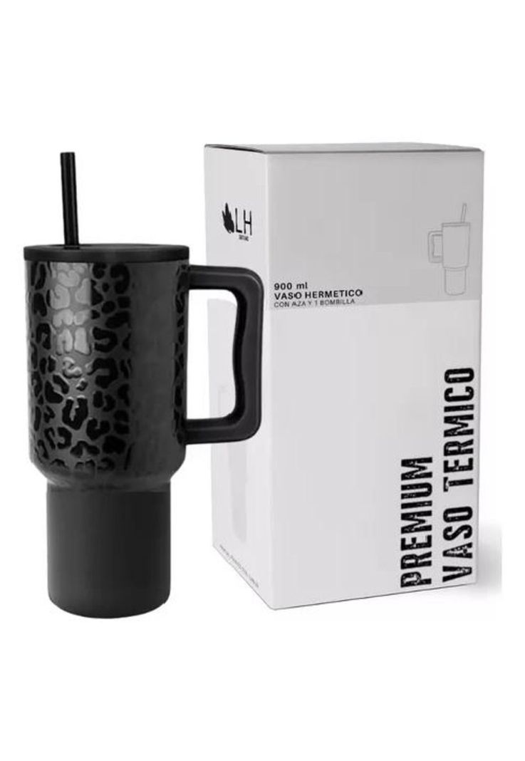 Vaso térmico mug, 900 lt, acero inoxidable, negro leopardo-0