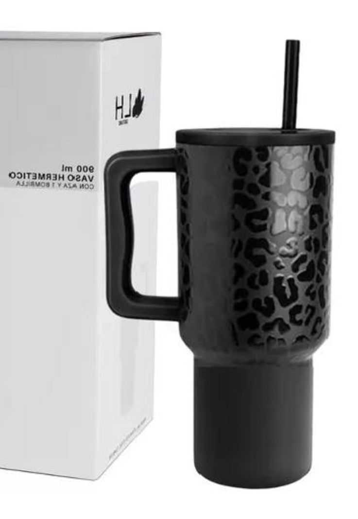 Vaso térmico mug, 900 lt, acero inoxidable, negro leopardo-1