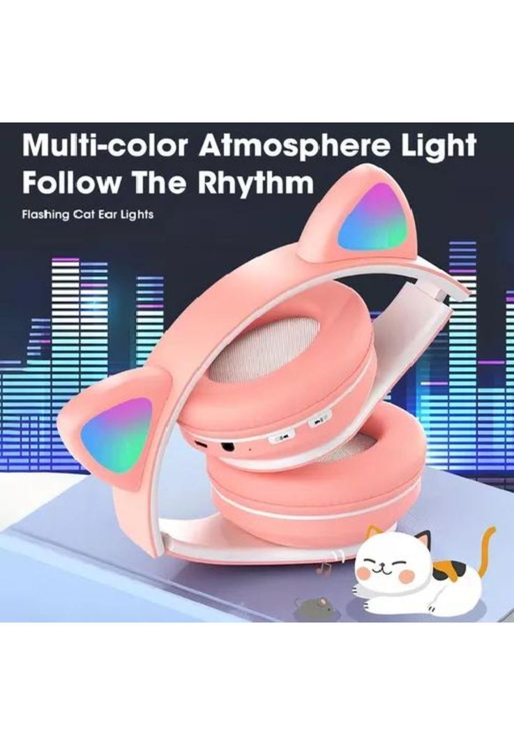 Auriculares gamer inalámbricos CAT Gaming STN-28 rosa LED-3