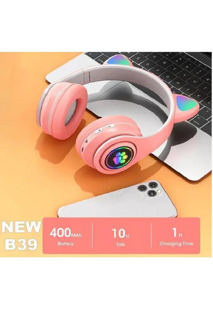 Auriculares gamer inalámbricos CAT Gaming STN-28 rosa LED-2