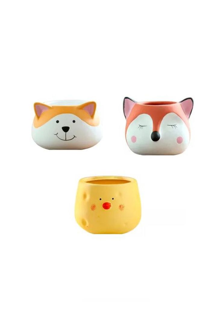 Maceteros Suculentas Animal Forma Perro, Zorro, Pollito Pack 3-1