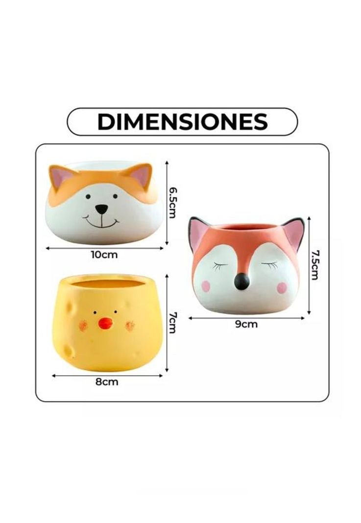 Maceteros Suculentas Animal Forma Perro, Zorro, Pollito Pack 3-5