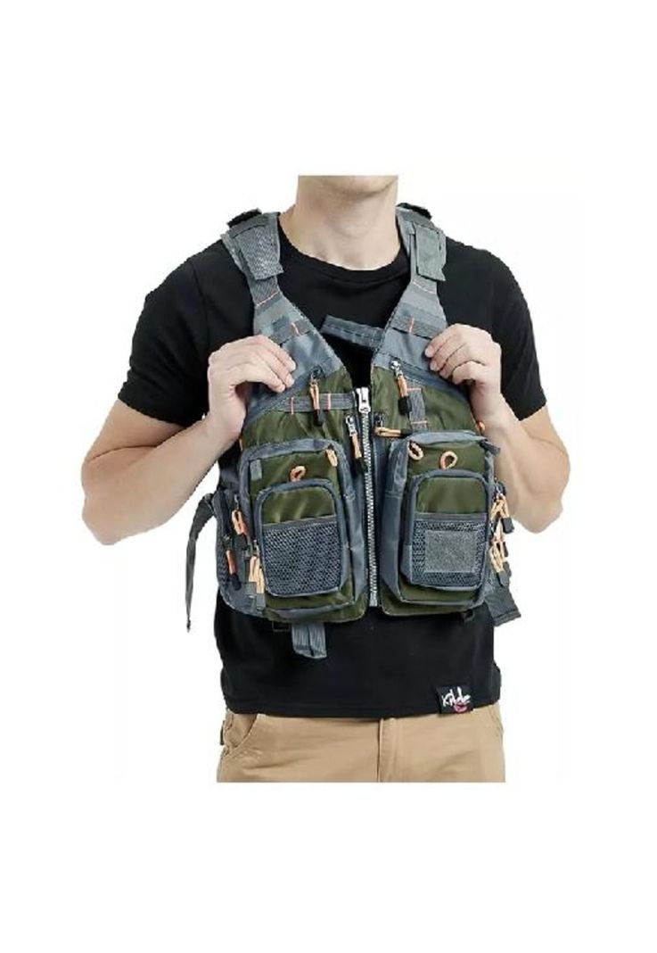 Chaleco de pesca con mochila salvavidas pescador mosca, gris-0