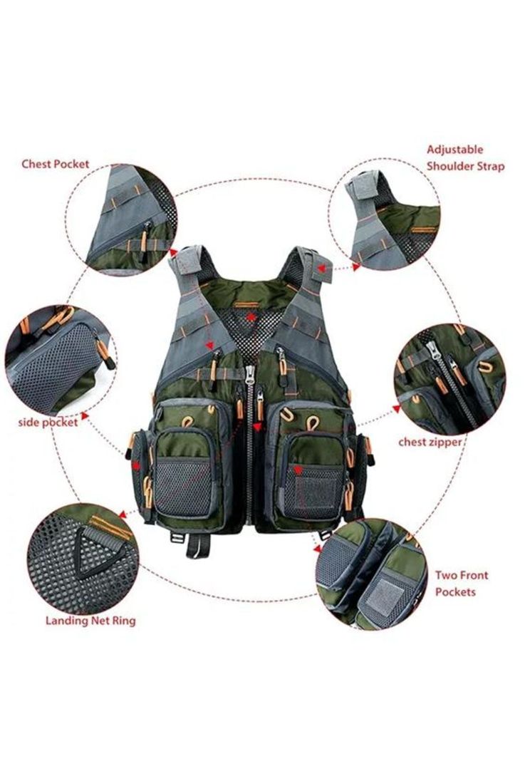 Chaleco de pesca con mochila salvavidas pescador mosca, gris-2