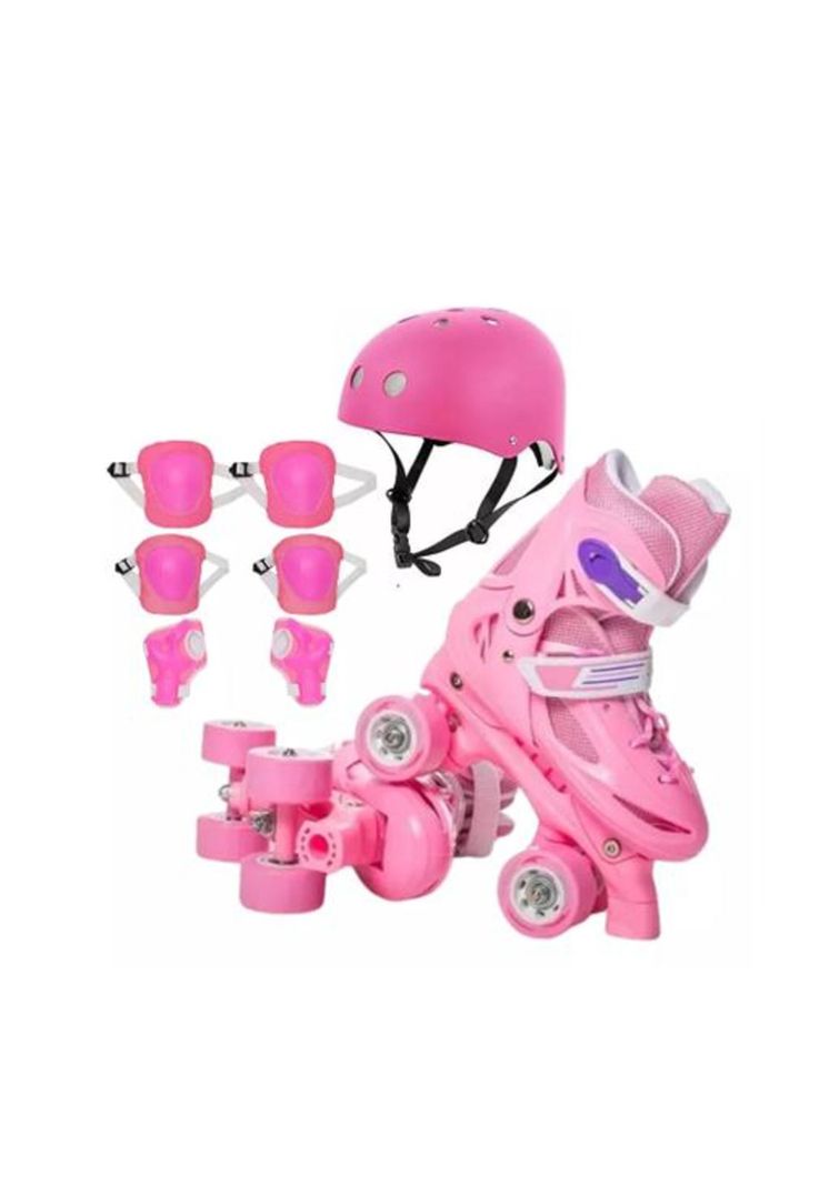 Patines rollers niña más protectores y casco talla M 33-36, rosado-2