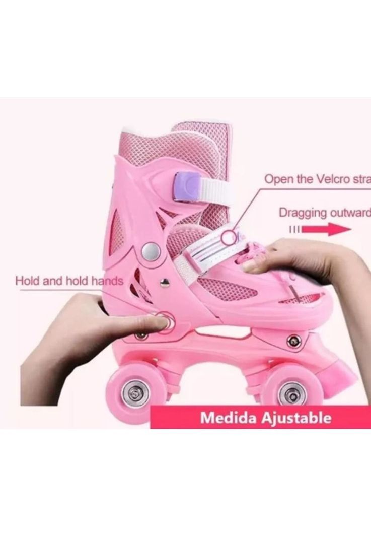 Patines rollers niña más protectores y casco talla M 33-36, rosado-4
