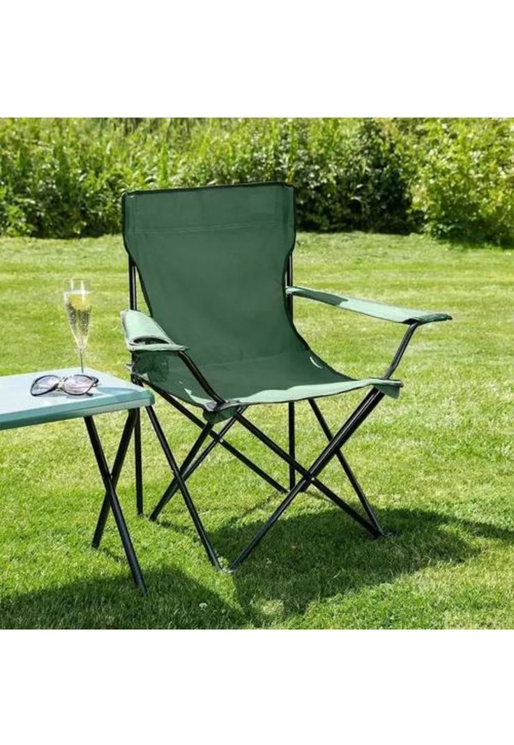Silla plegable de playa camping con bolso de porta vasos verde-2