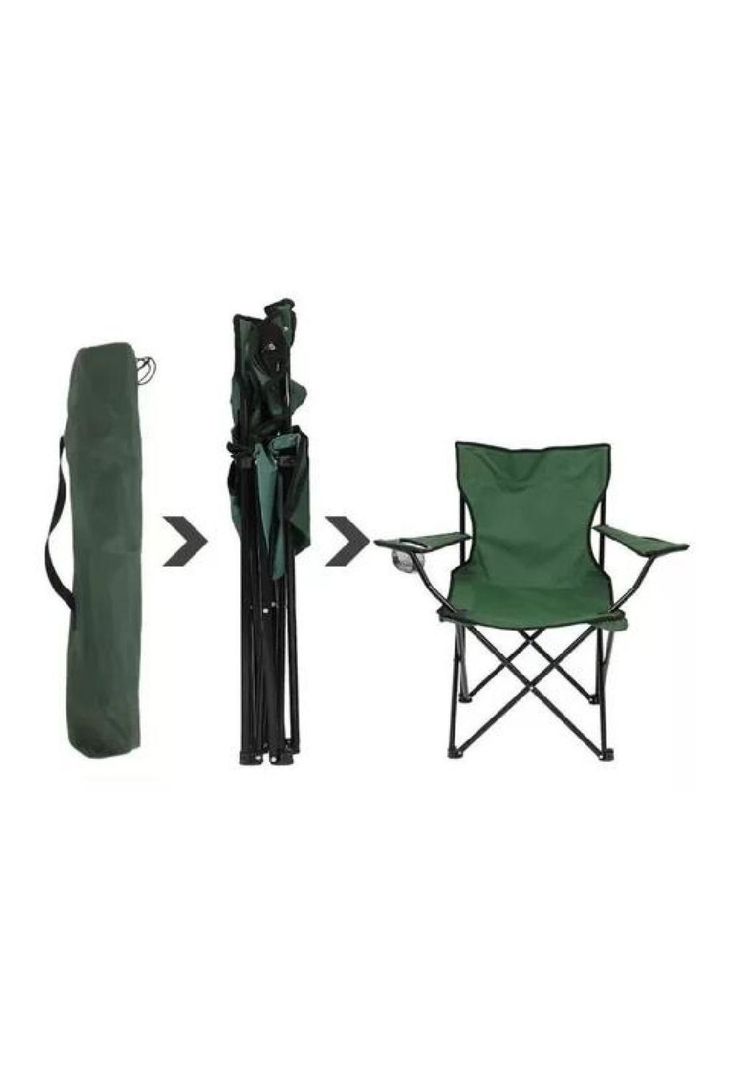 Silla plegable de playa camping con bolso de porta vasos verde-1