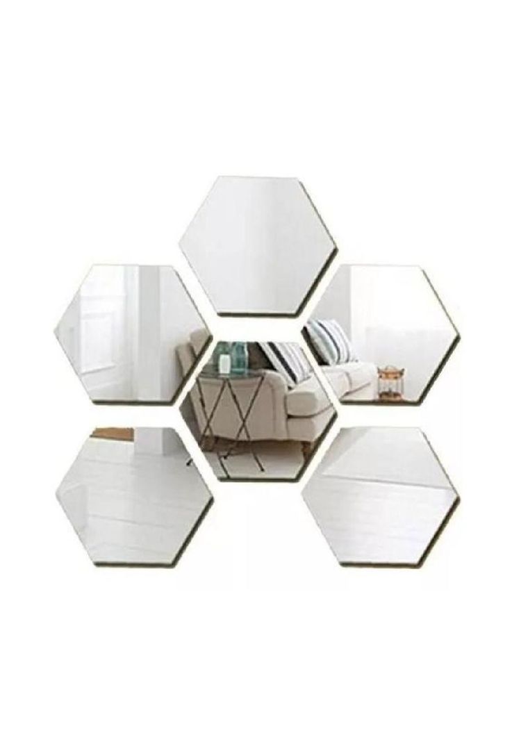 Set de espejos decorativos Marinshop vinilo acrílico hexagonal 6 unidades-0