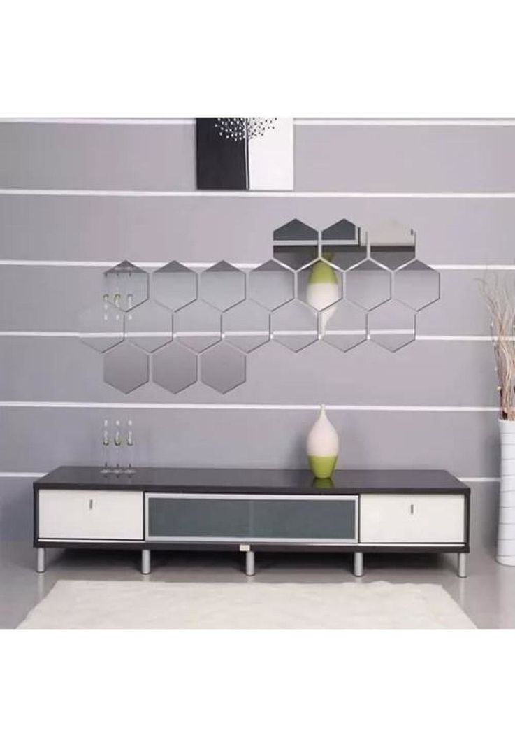Set de espejos decorativos Marinshop vinilo acrílico hexagonal 6 unidades-2
