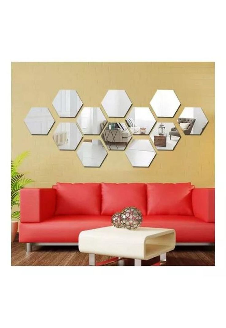 Set de espejos decorativos Marinshop vinilo acrílico hexagonal 6 unidades-3
