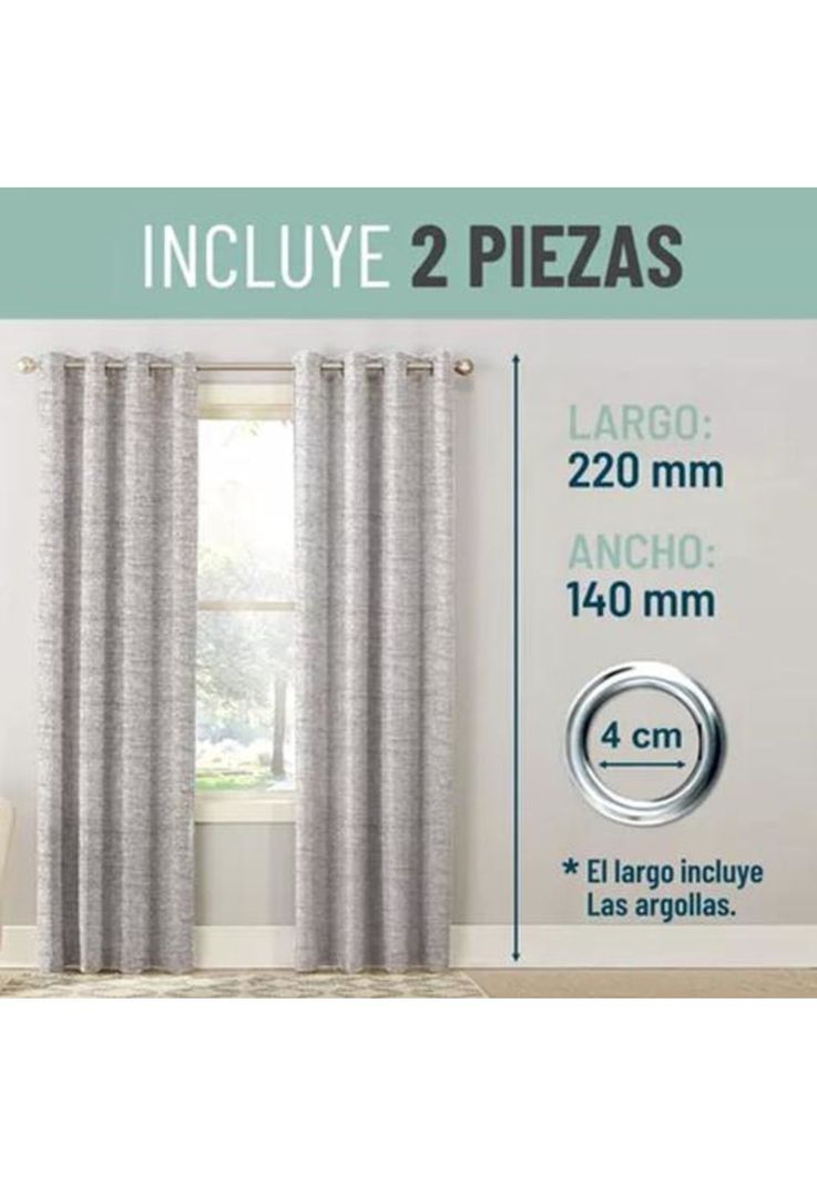 Cortina Blackout 100% 2 Paños 140x220cm Textura Lino Gris Claro-3