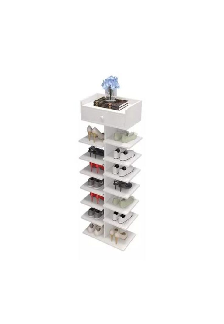 Zapatero Organizador Estante Zapatos 14 Pcs Hall Armario Blanco-0
