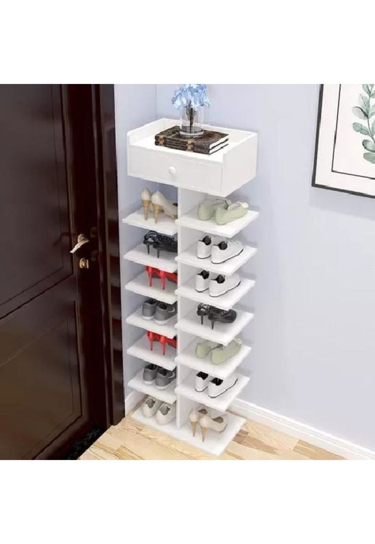 Zapatero Organizador Estante Zapatos 14 Pcs Hall Armario Blanco-3